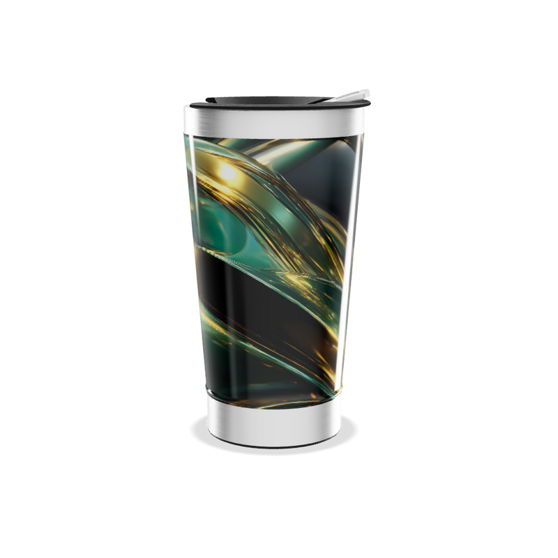 Copo Térmico - Design Abstrato Preto e Dourado