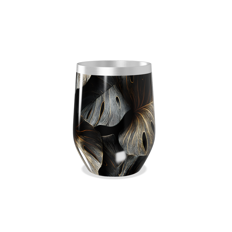 Copo Térmico Slim - Folhagem Preto e Dourado