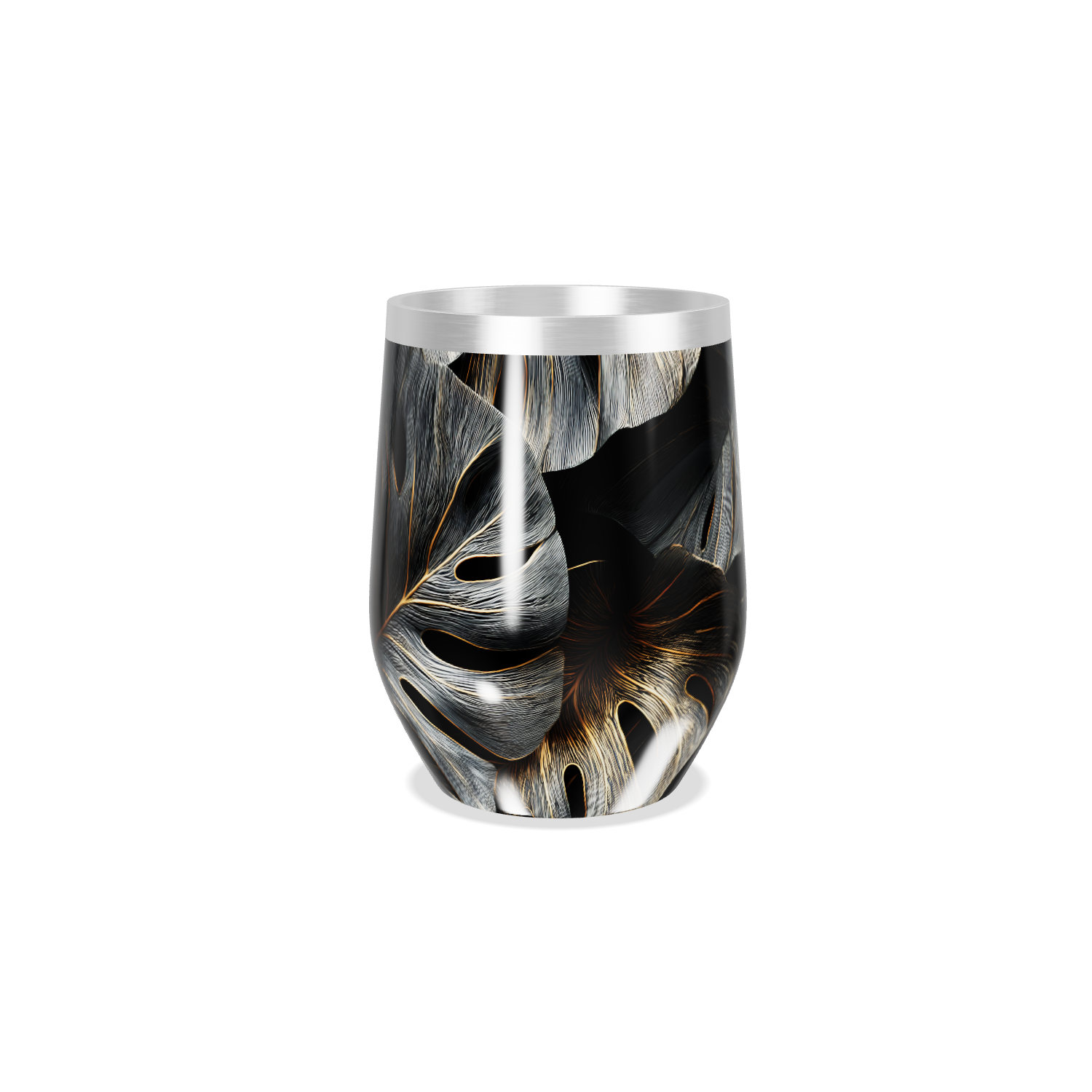 Copo Térmico Slim - Folhagem Preto e Dourado