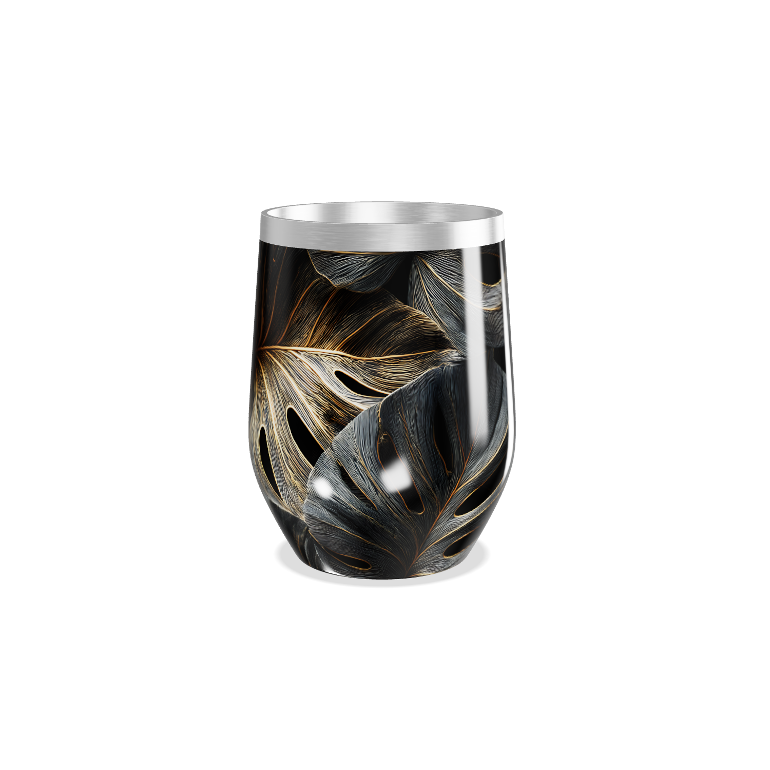 Copo Térmico Slim - Folhagem Preto e Dourado