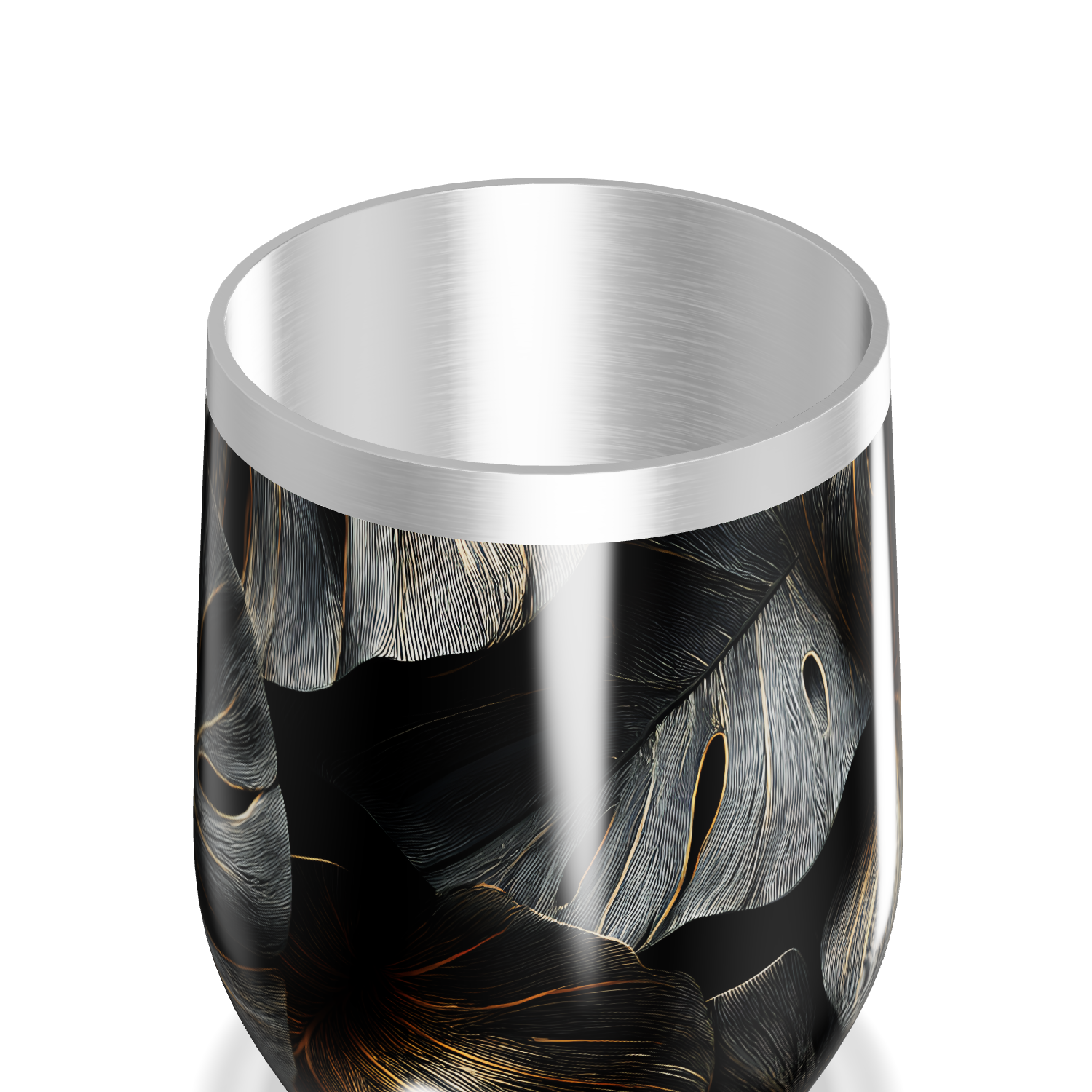 Copo Térmico Slim - Folhagem Preto e Dourado