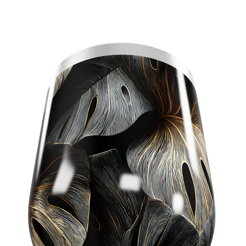 Copo Térmico Slim - Folhagem Preto e Dourado