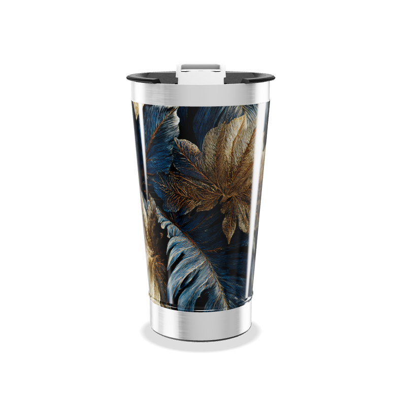 Copo Térmico - Estampa Folhas Azul Dourado