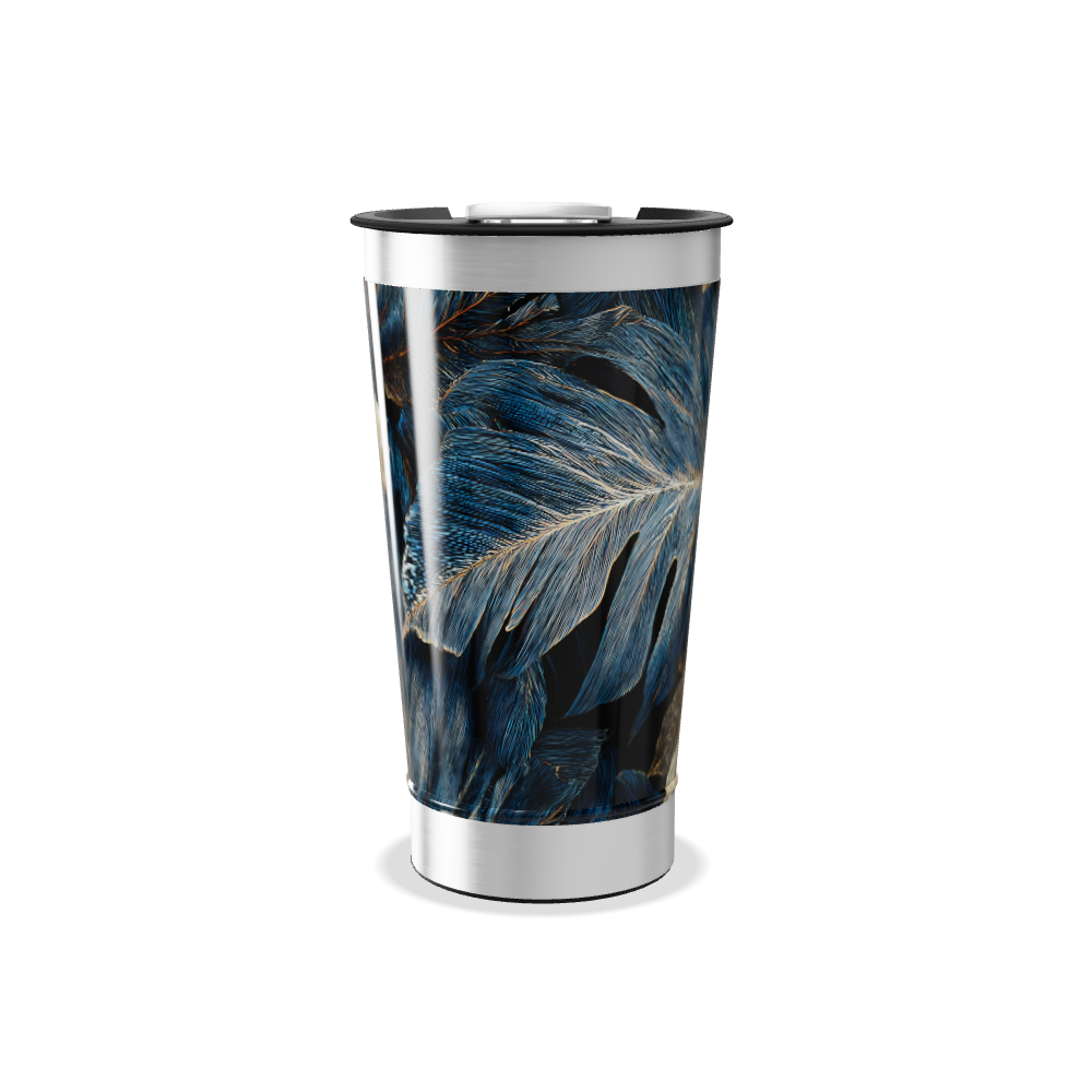 Copo Térmico - Estampa Folhas Azul Dourado