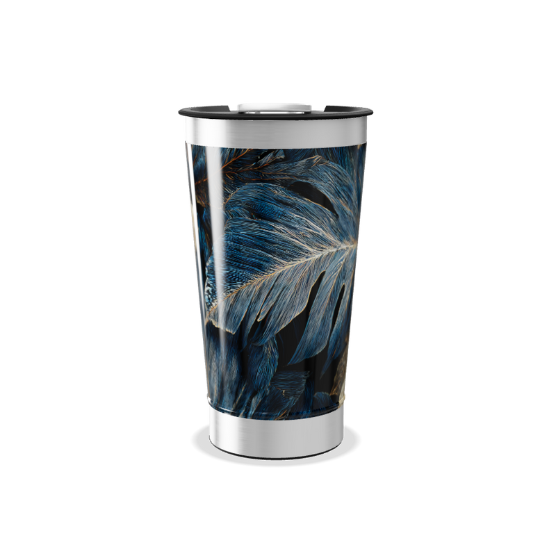 Copo Térmico - Estampa Folhas Azul Dourado