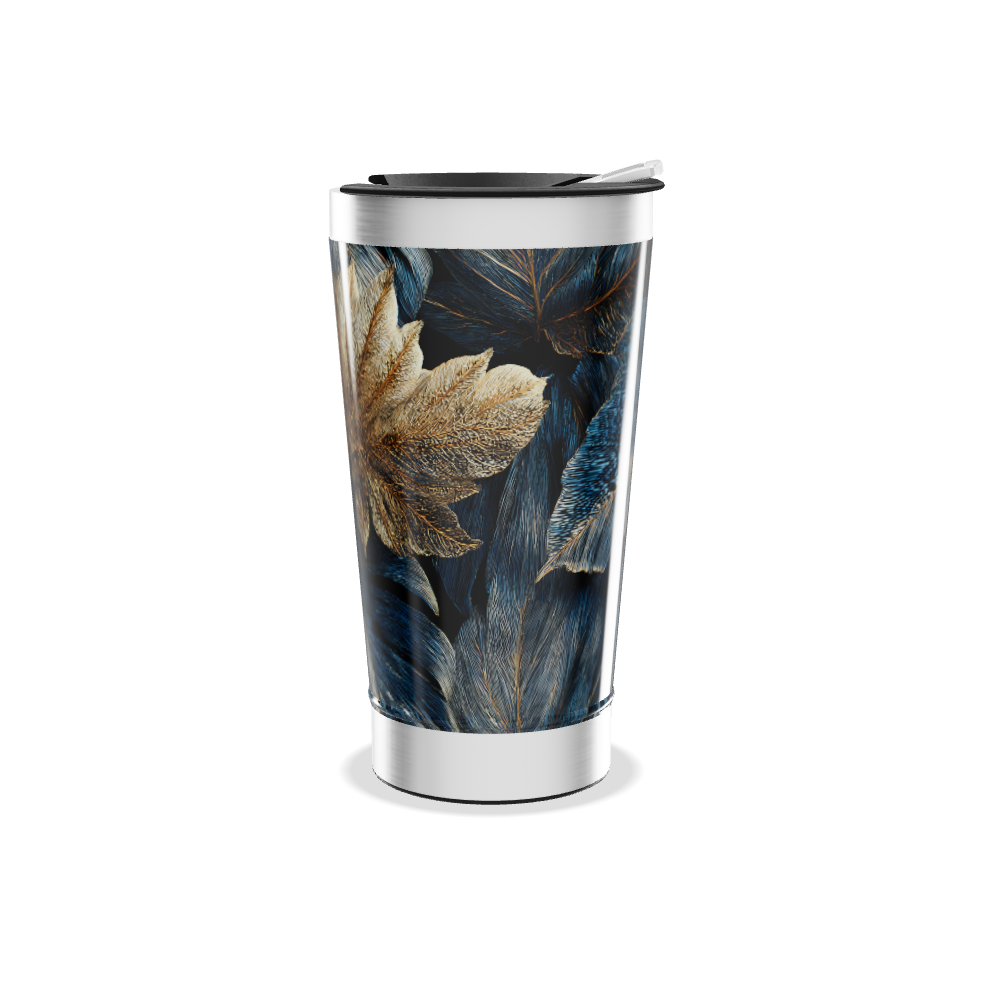 Copo Térmico - Estampa Folhas Azul Dourado