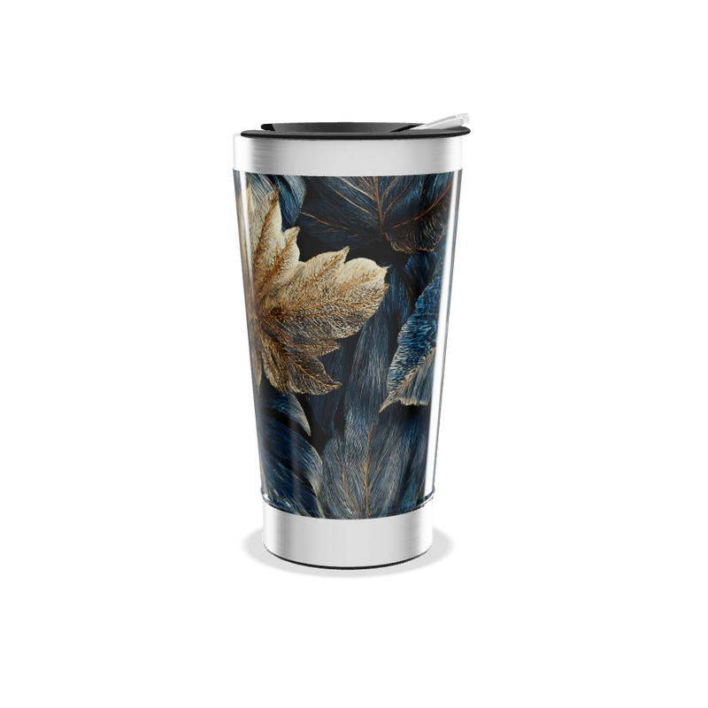 Copo Térmico - Estampa Folhas Azul Dourado