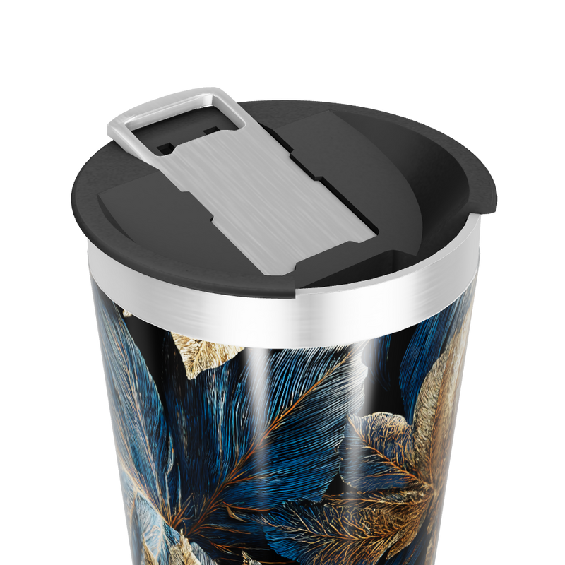 Copo Térmico - Estampa Folhas Azul Dourado