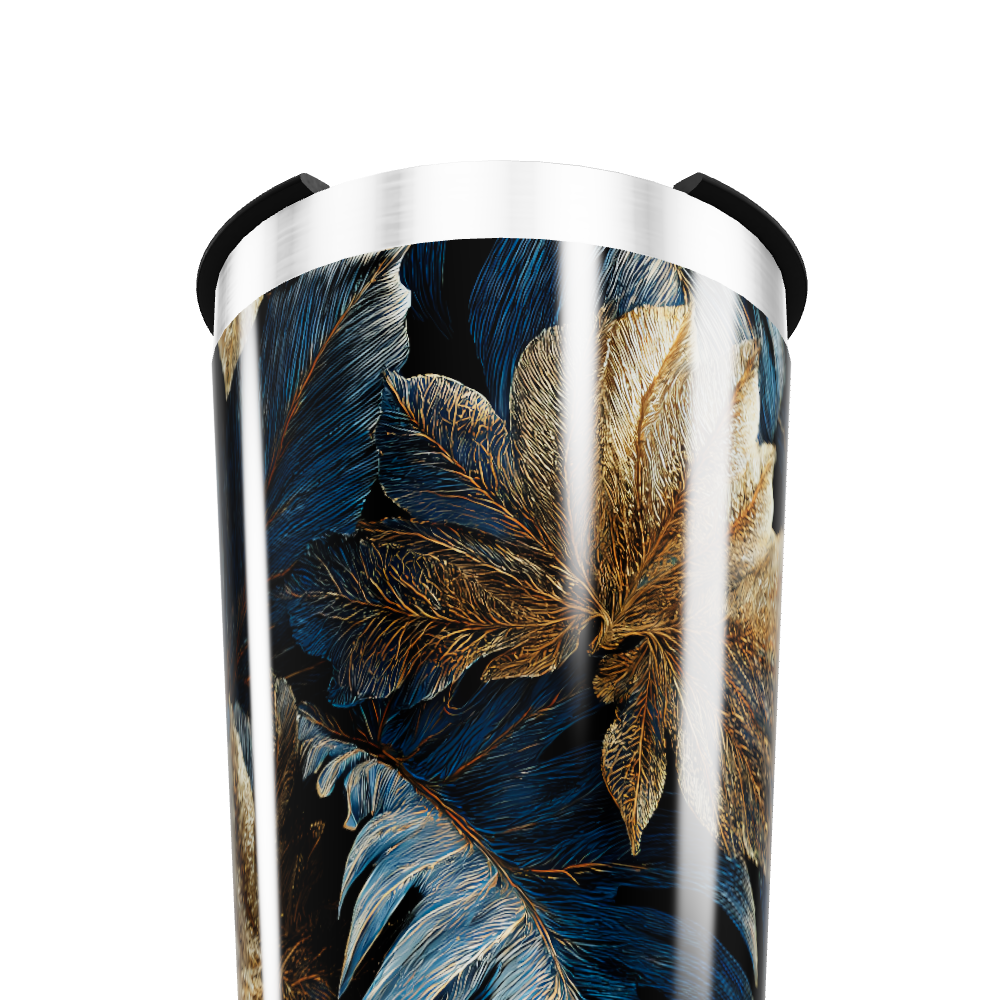 Copo Térmico - Estampa Folhas Azul Dourado