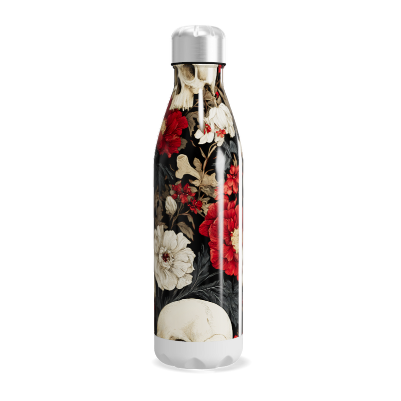 Garrafa Inox Floral preta e vermelha