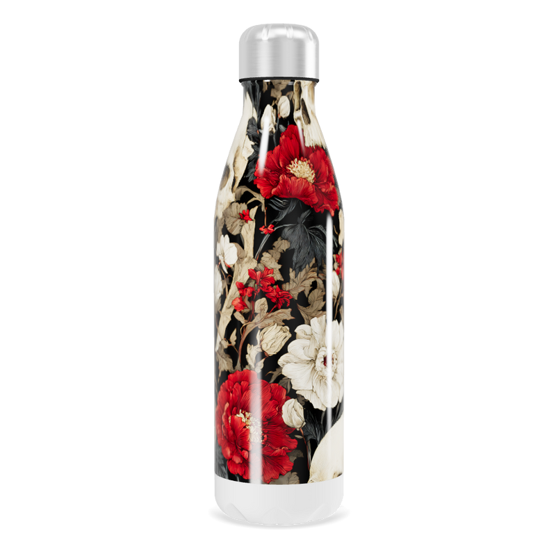 Garrafa Inox Floral preta e vermelha