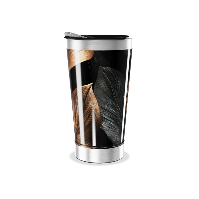 Copo Térmico - Preto com Folhas Douradas