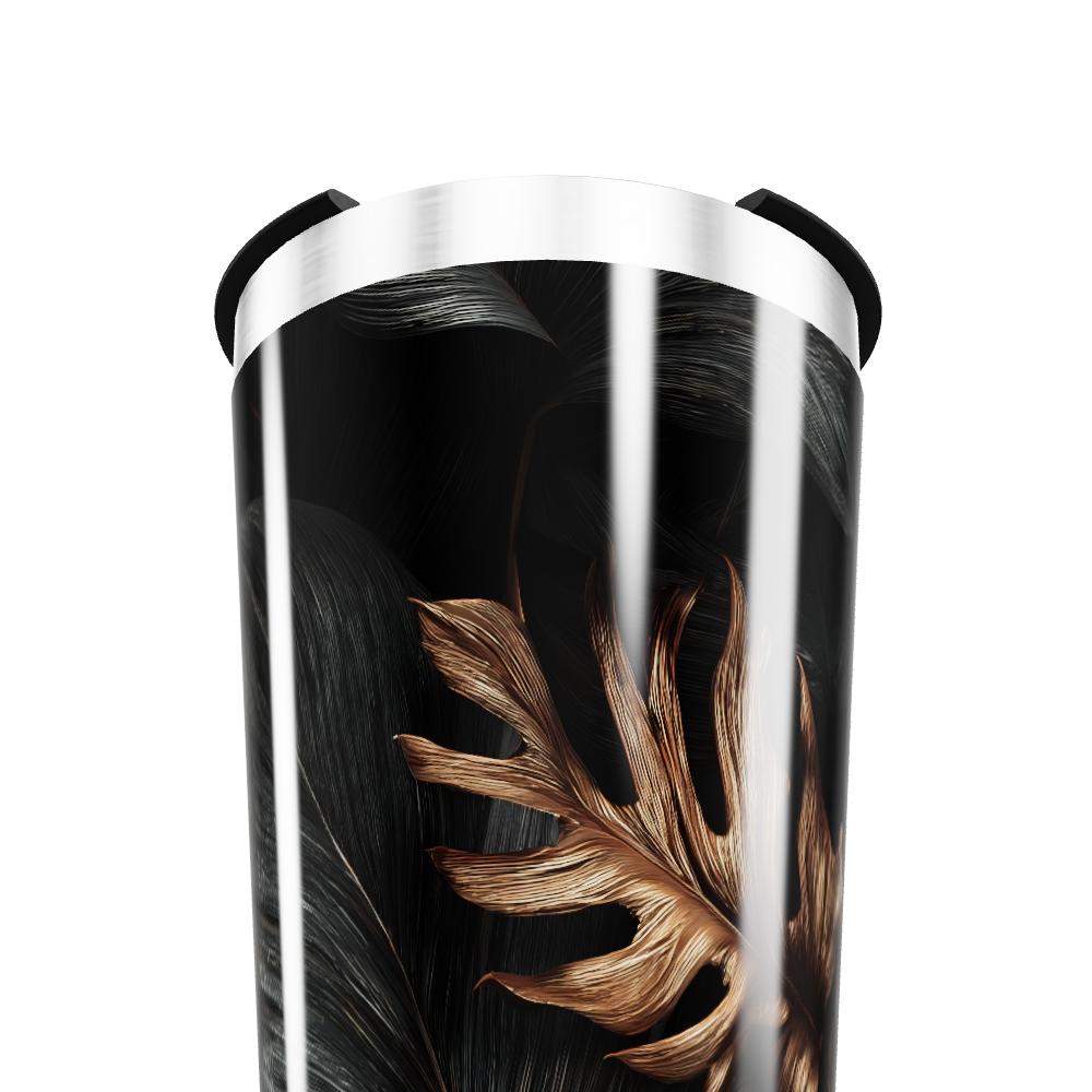 Copo Térmico - Preto com Folhas Douradas