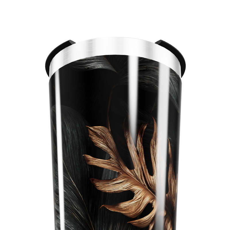 Copo Térmico - Preto com Folhas Douradas