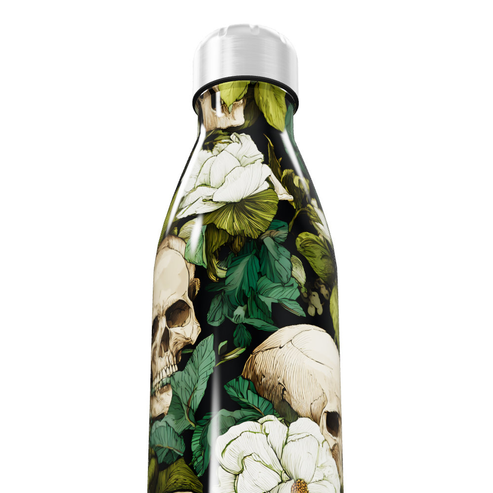 Garrafa Inox - Flores e Caveiras Colorida