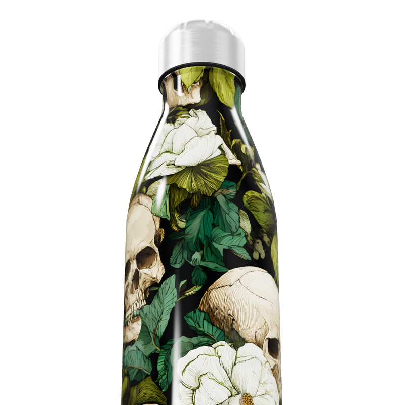 Garrafa Inox - Flores e Caveiras Colorida