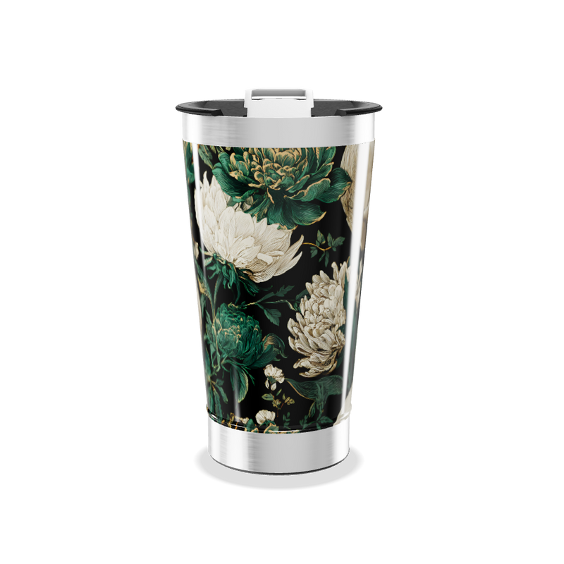 Copo Térmico - Floral Preto e Verde