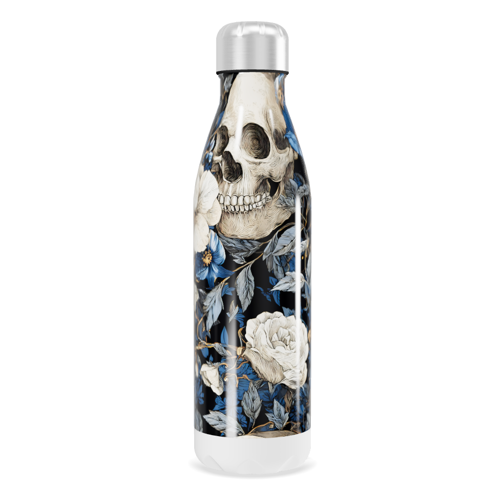 Garrafa Inox Floral Azul com Caveira