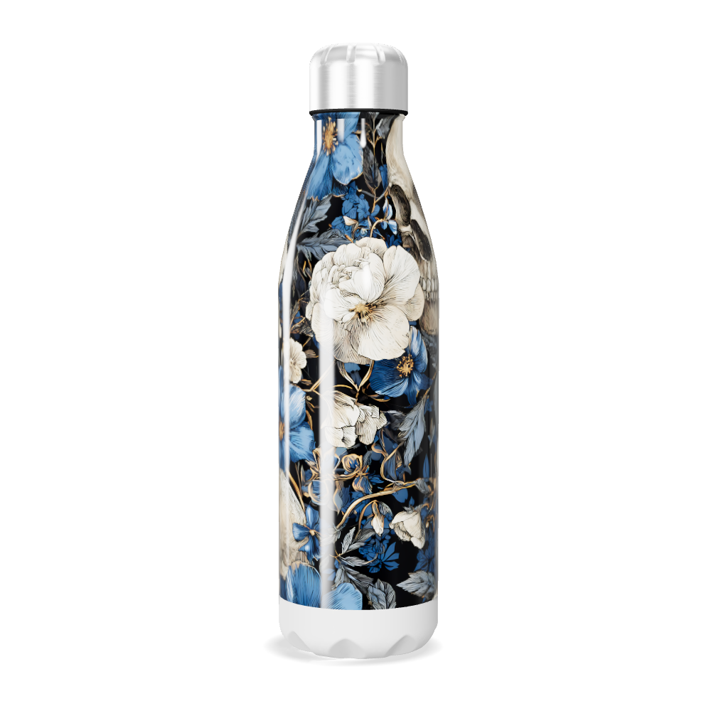 Garrafa Inox Floral Azul com Caveira