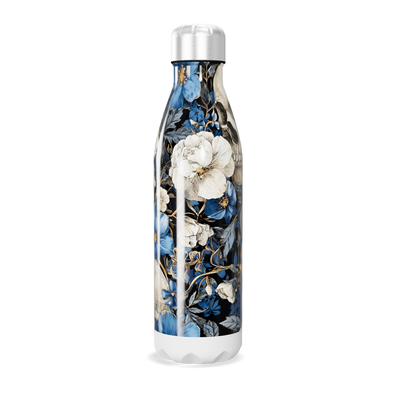 Garrafa Inox Floral Azul com Caveira