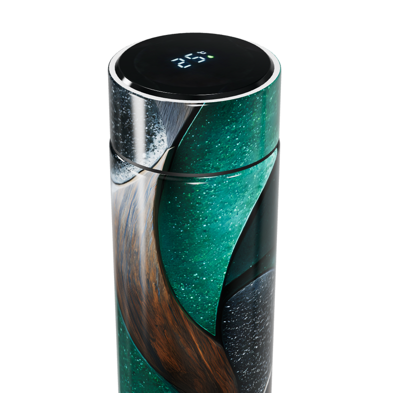 Garrafa Térmica Touch - Verde com Design Madeira