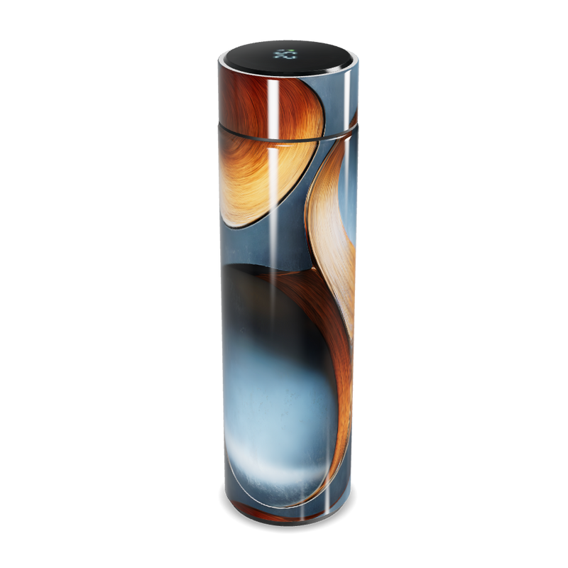 Garrafa Térmica Touch - Azul com Detalhe Madeira