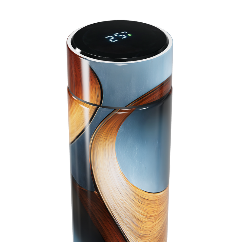 Garrafa Térmica Touch - Azul com Detalhe Madeira