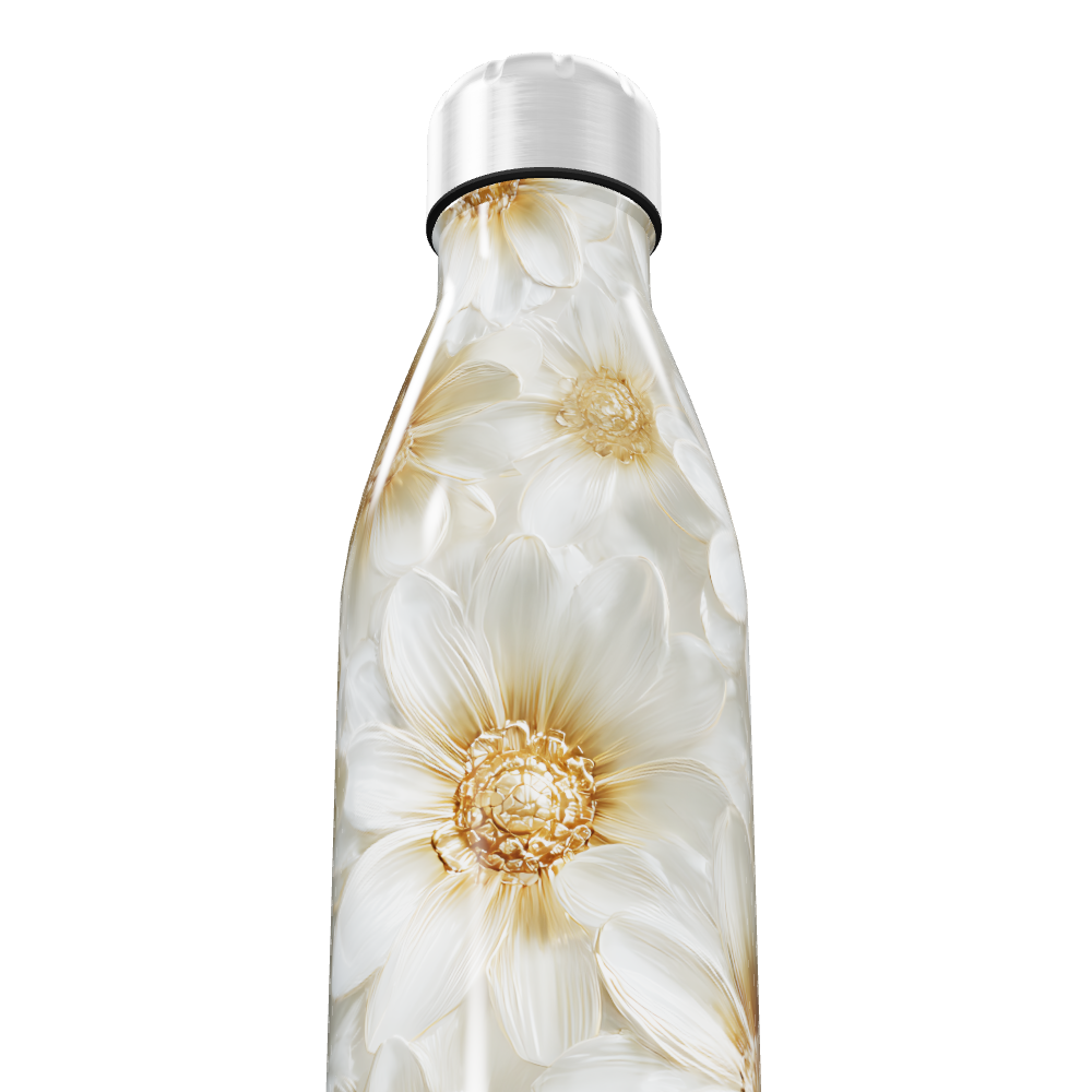 Garrafa Inox - Flores Brancas Elegante