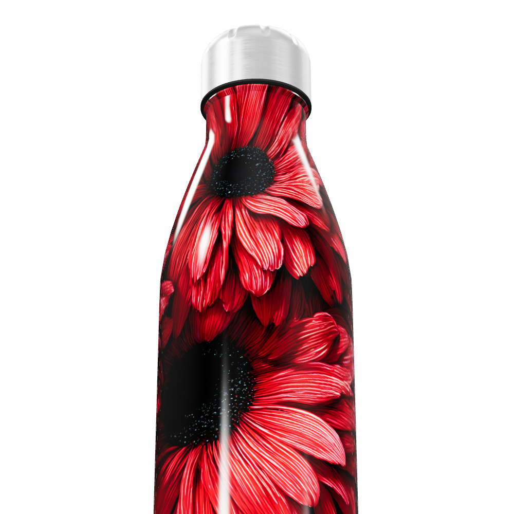 Garrafa Inox Flores Vermelhas