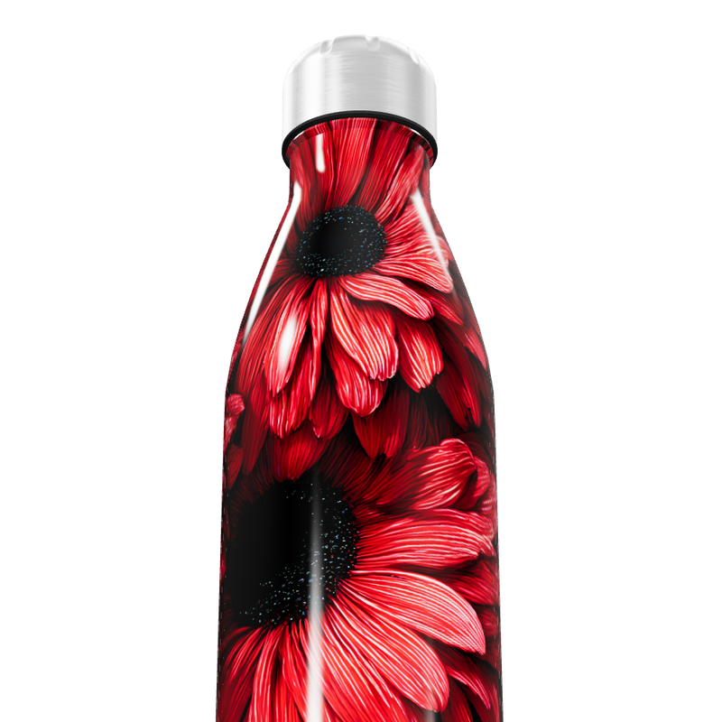 Garrafa Inox Flores Vermelhas