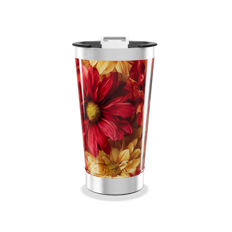 Copo Térmico - Flores Vermelhas e Amarelas