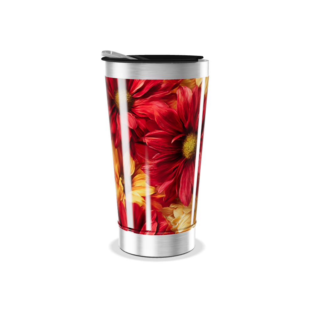 Copo Térmico - Flores Vermelhas e Amarelas