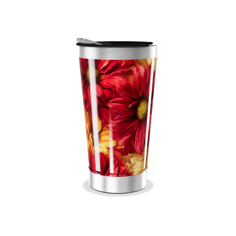 Copo Térmico - Flores Vermelhas e Amarelas