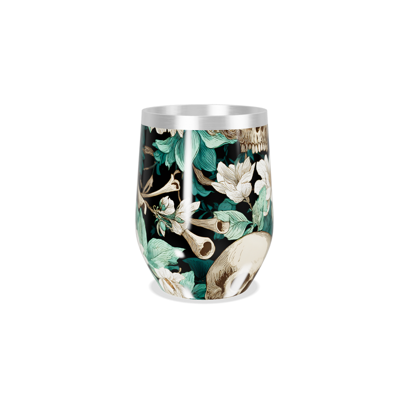 Copo Térmico Slim - Flor e Caveira Preto