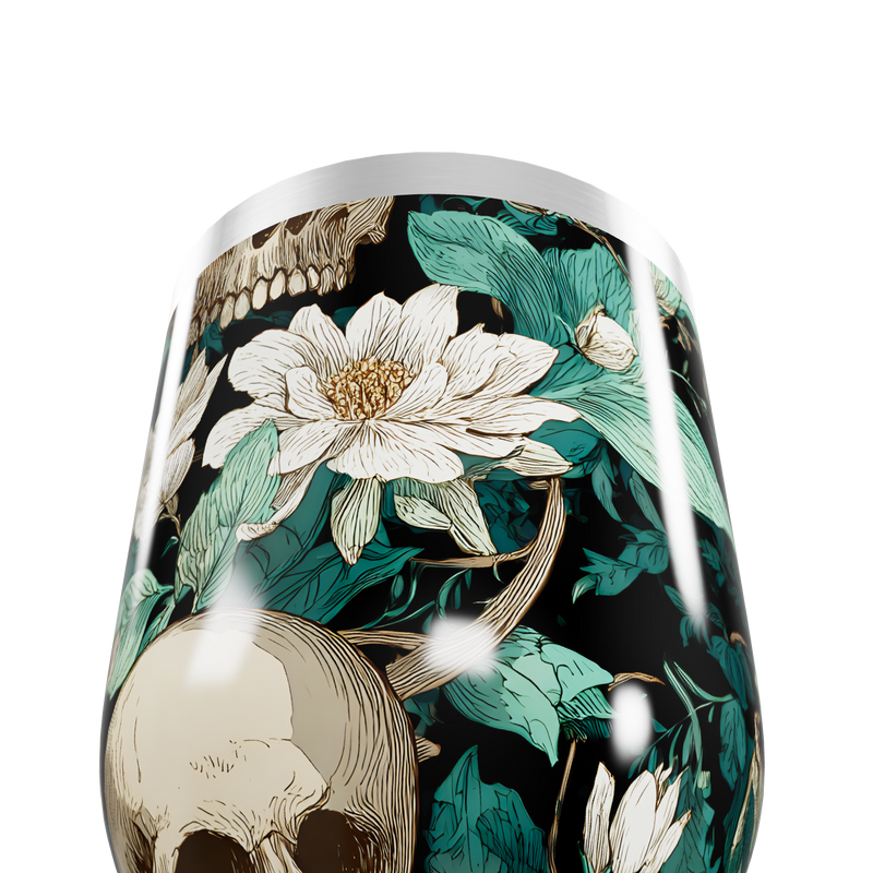Copo Térmico Slim - Flor e Caveira Preto