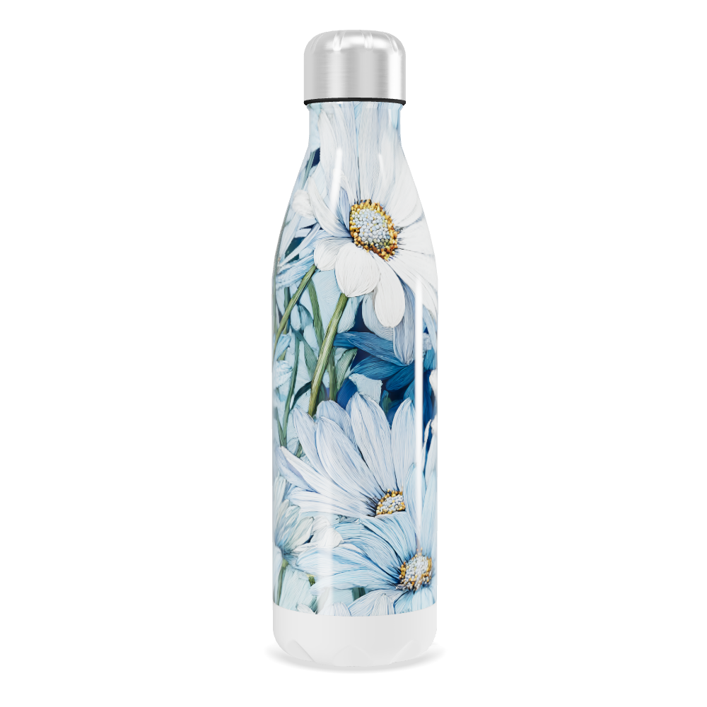 Garrafa Inox Flores Azuis Branca