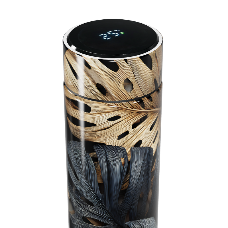 Garrafa Térmica Touch - Preto e Dourado Folhas