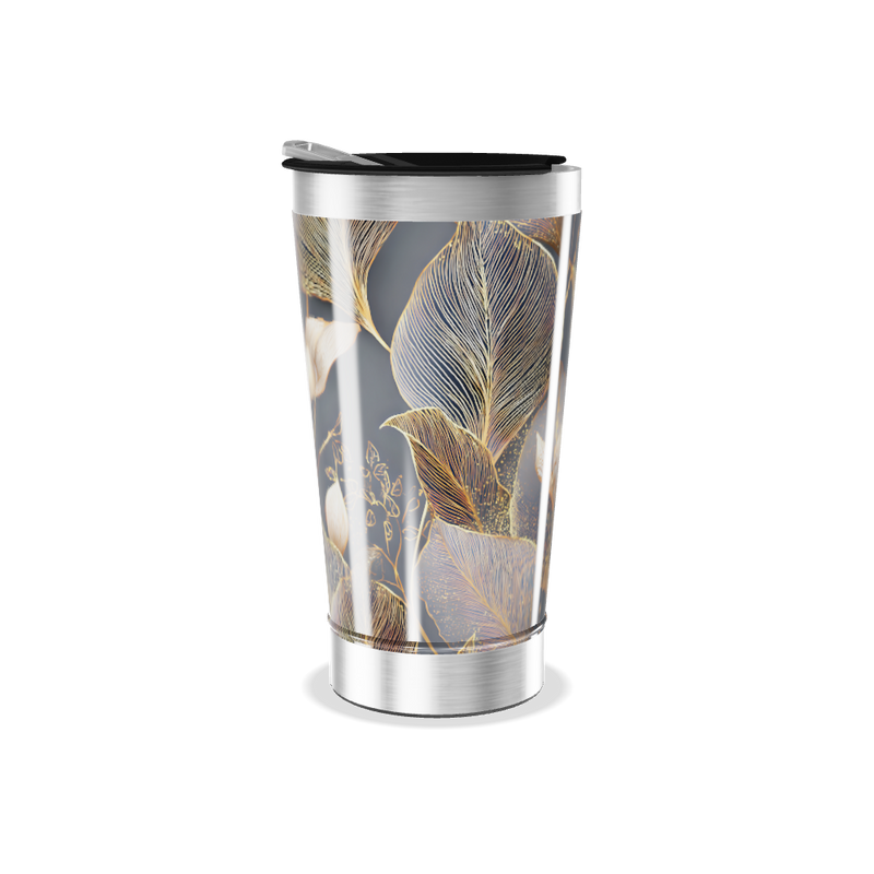 Copo Térmico - Floral Preto Dourado