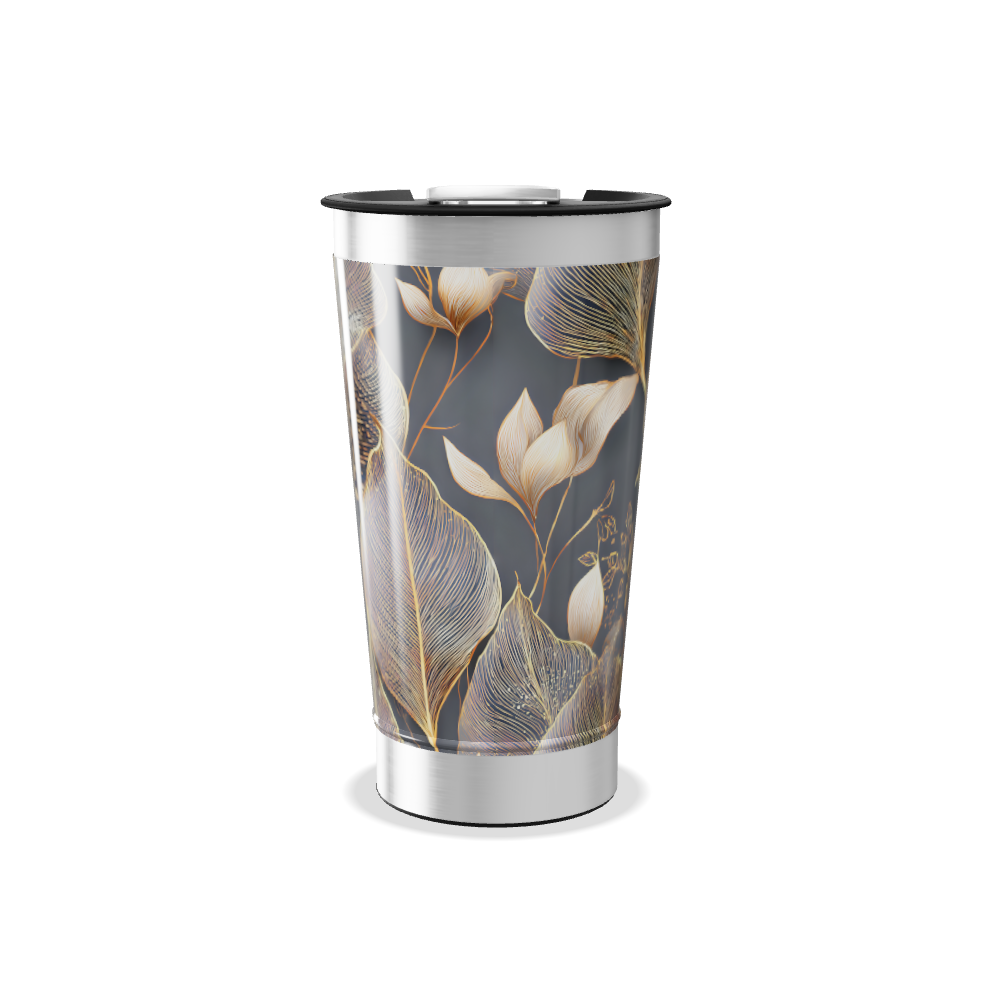 Copo Térmico - Floral Preto Dourado
