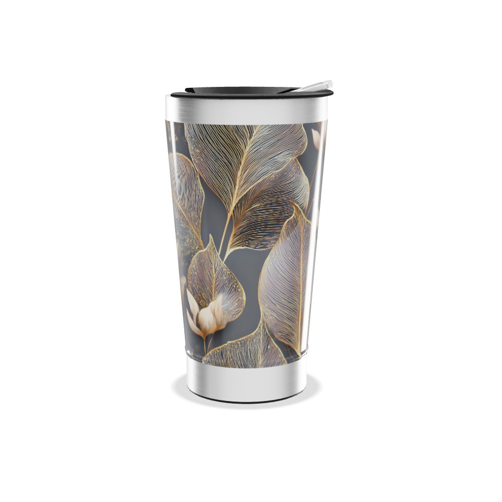 Copo Térmico - Floral Preto Dourado