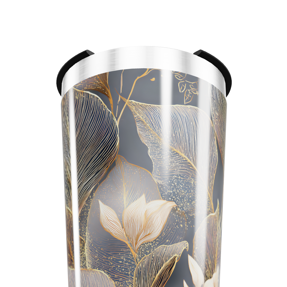 Copo Térmico - Floral Preto Dourado