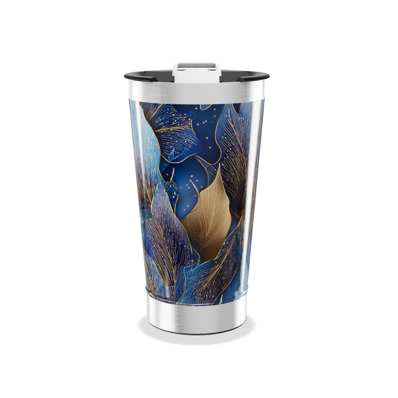 Copo Térmico - Folhas Azul e Dourado