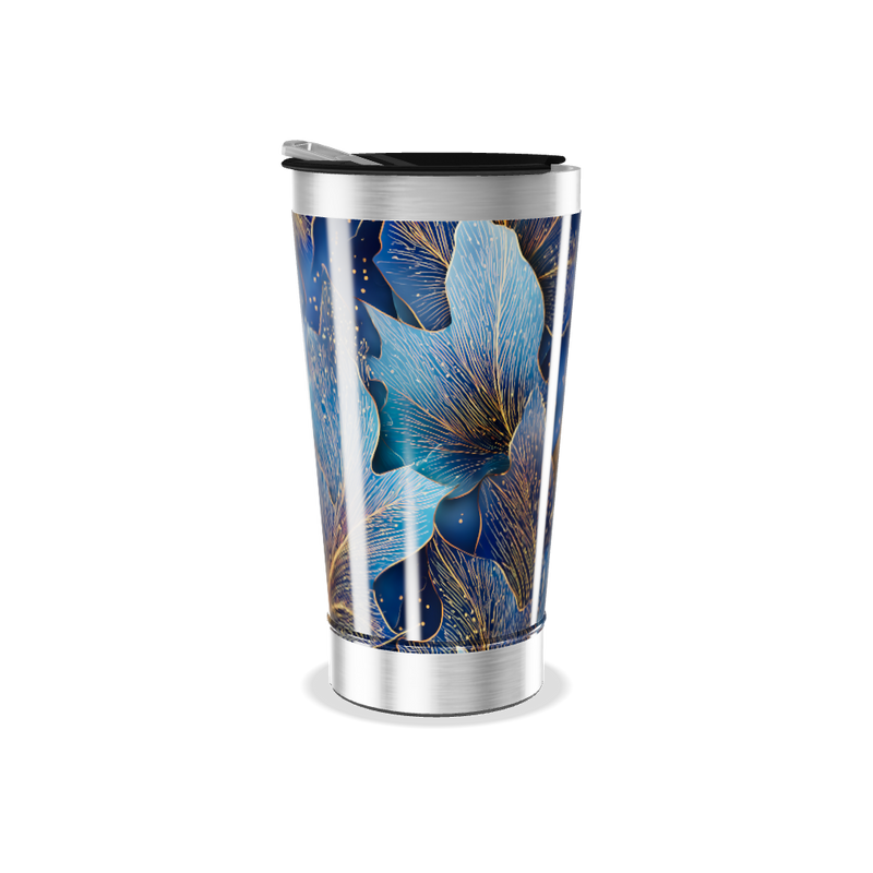 Copo Térmico - Folhas Azul e Dourado