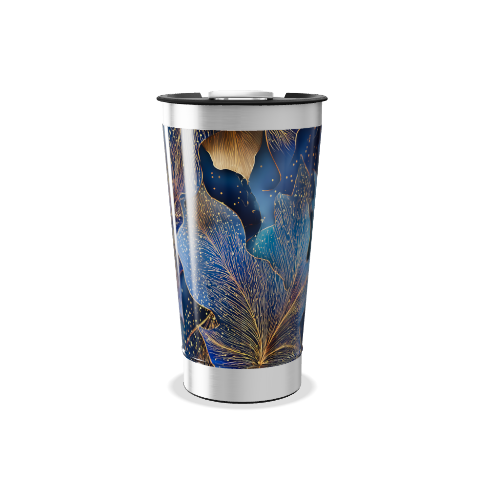 Copo Térmico - Folhas Azul e Dourado
