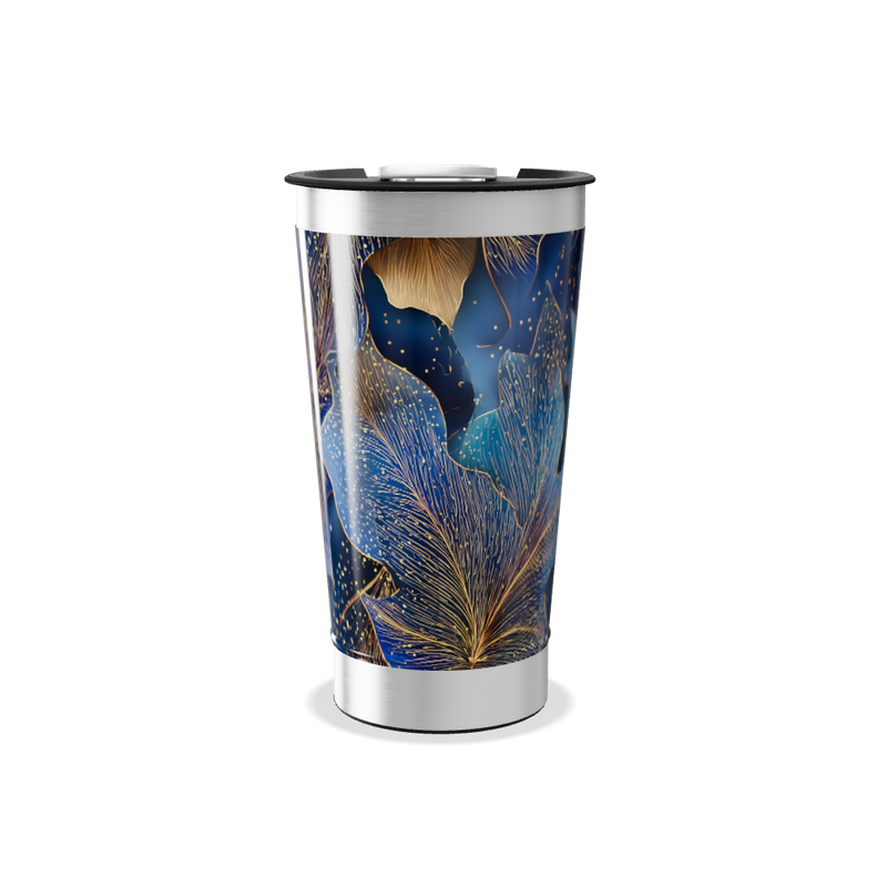 Copo Térmico - Folhas Azul e Dourado