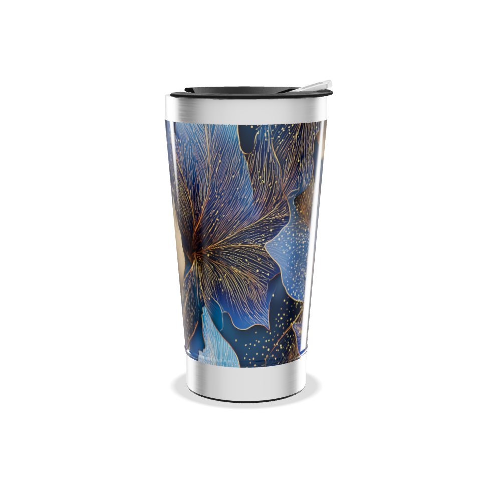 Copo Térmico - Folhas Azul e Dourado
