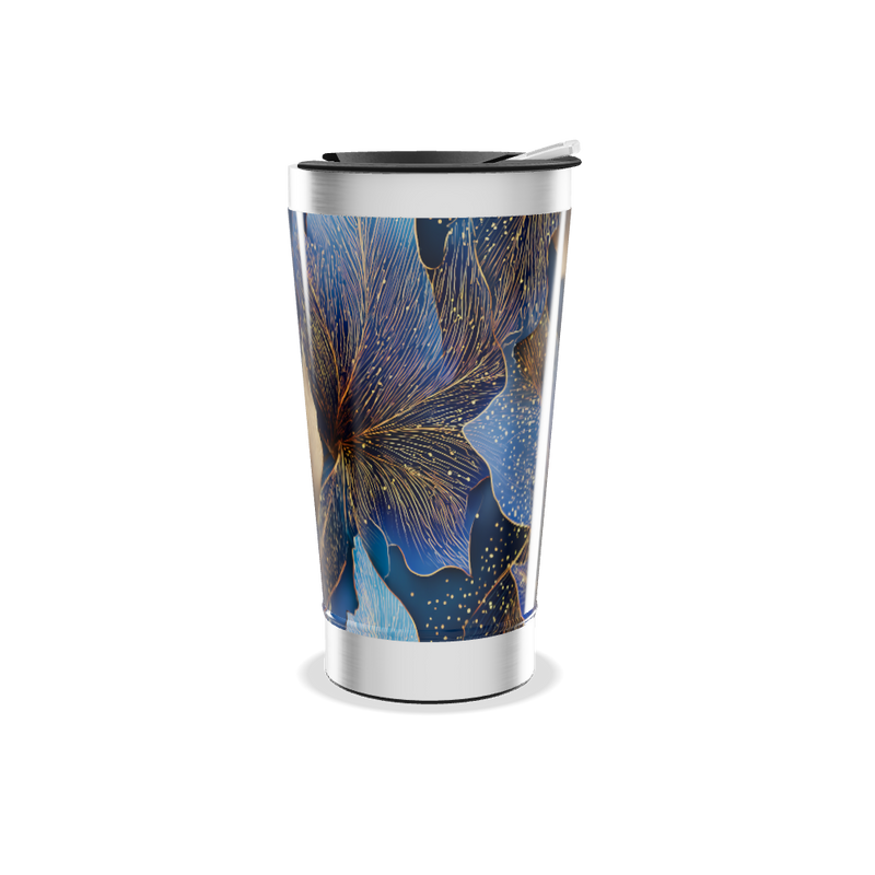 Copo Térmico - Folhas Azul e Dourado