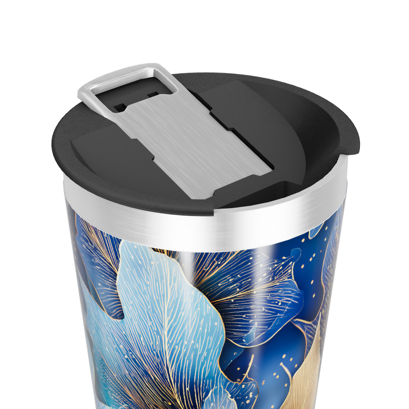 Copo Térmico - Folhas Azul e Dourado