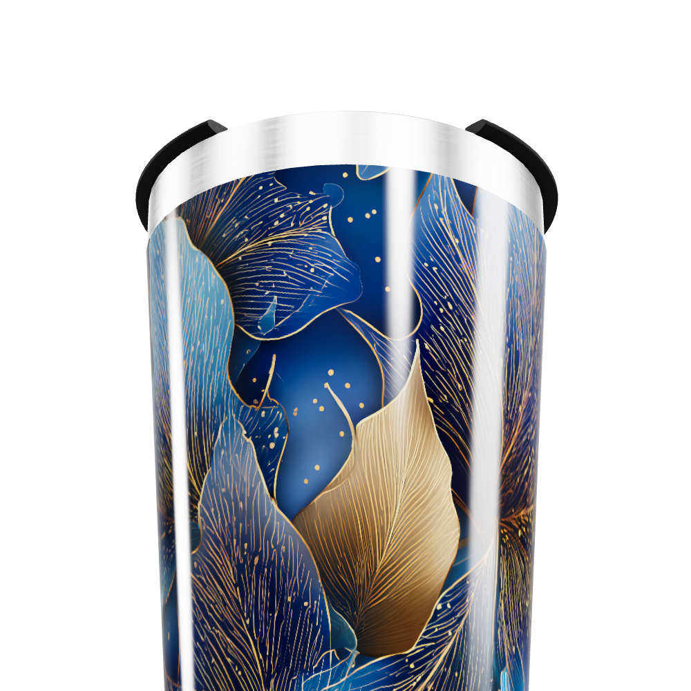 Copo Térmico - Folhas Azul e Dourado