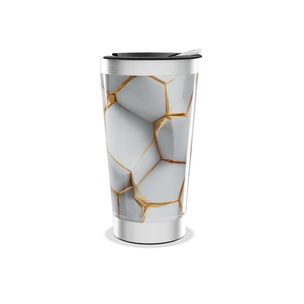 Copo Térmico - Com estampa hexagonal dourada